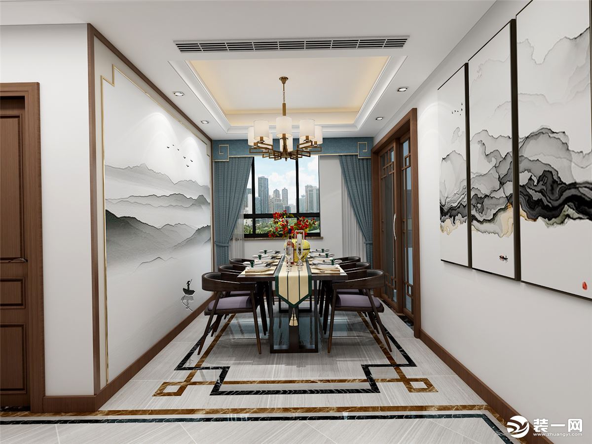 金地悦峰130平套三新中式风格餐厅装修效果图