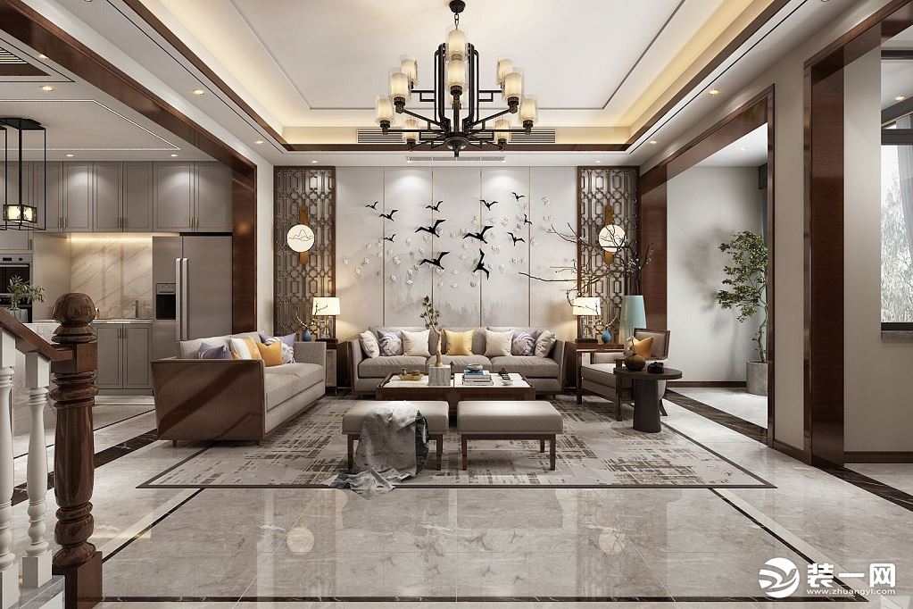 龙湖滟澜海岸220m²新中式风格客厅沙发