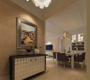 青岛金色环海现代简约风格三居90平走廊餐厅 走廊壁画