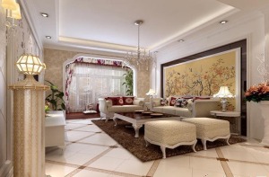 郑州物华国际133平三居室欧式风格装修客厅01