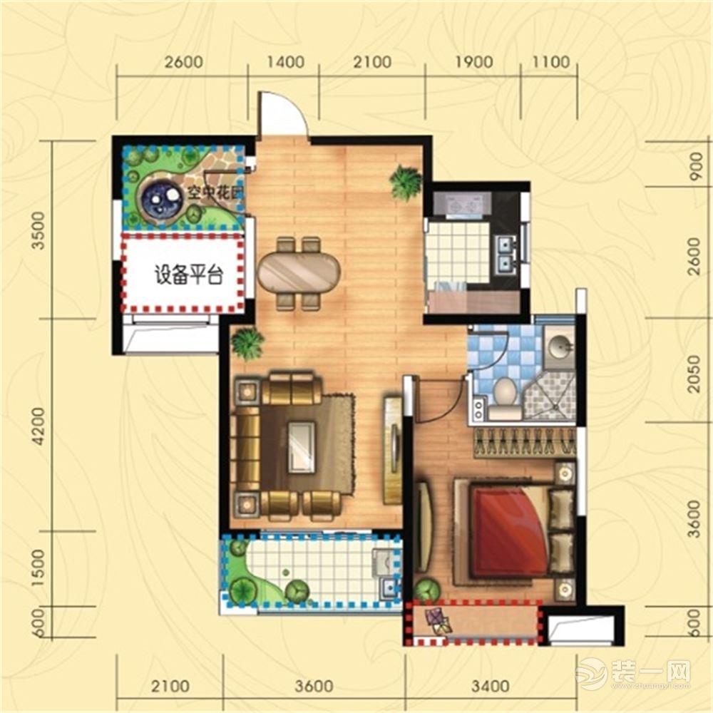 75㎡小清新风格装修效果图 -户型图