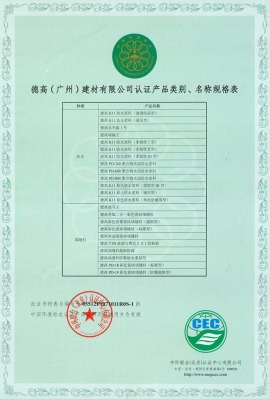 德高（广州）建材有限公司认证产品
