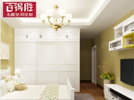 百得胜  现代简约白色浮雕小美式卧室家居推拉门整体衣柜