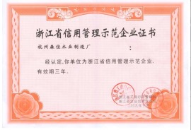 浙江省信用管理示范企业证书