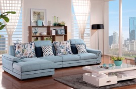 三叶家私 家具 沙发 客厅蓝色L形大 小户型布艺沙发可拆洗现代简约沙发 组合 三人位+单人位+左妃