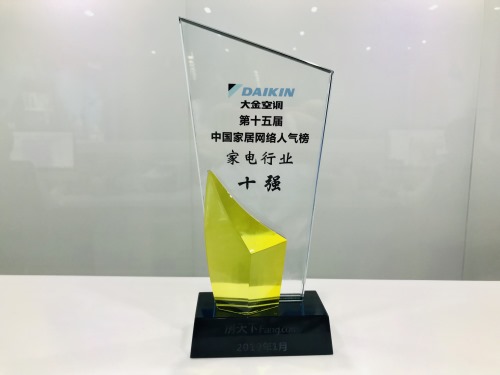 获奖时间 : 2019.5 奖项名称 : 中国家居网络人气榜 家电行业十强  颁发机构 : 房天下家居