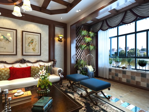 铜仁清水湾小区三居室美式风格设计案例
