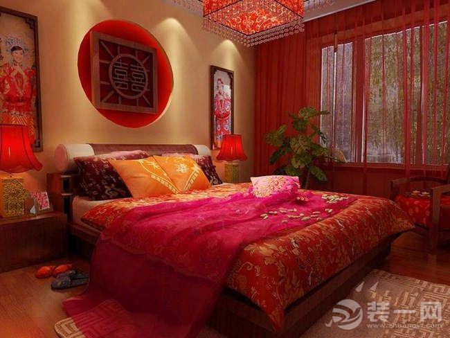 中式婚房卧室装修效果图