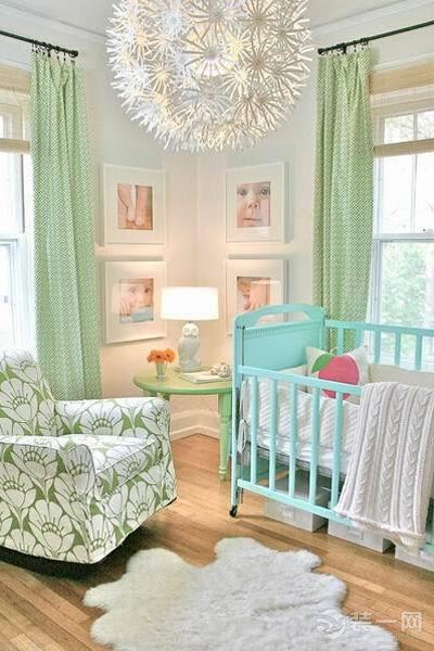薄荷绿清凉婴儿房装饰效果图