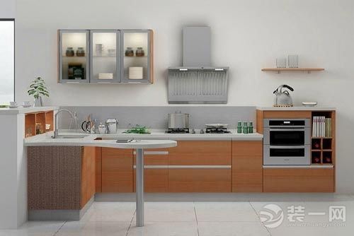 原木风格L型厨房装修设计效果图