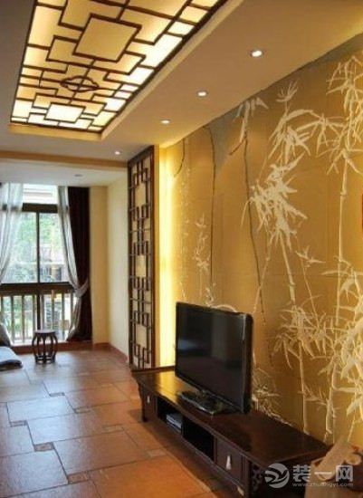 中式风格客厅电视墙装饰装修设计效果图