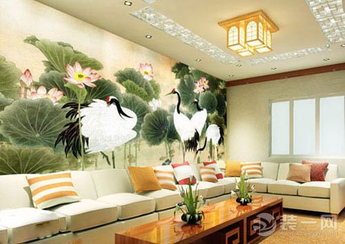 彩绘沙发背景墙装饰装修设计效果图