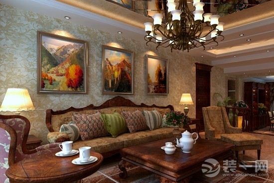 中式古典风格沙发背景墙装修设计效果图