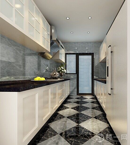 现代风格长方形厨房装修设计效果图