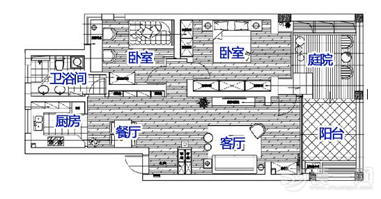 青岛85㎡简约二居装修案例欣赏 地板能铺上墙你造吗？