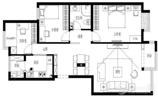 117平米慧忠北里3居2厅2卫装修设计效果图