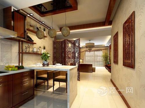 新中式风格开放式厨房装修效果图