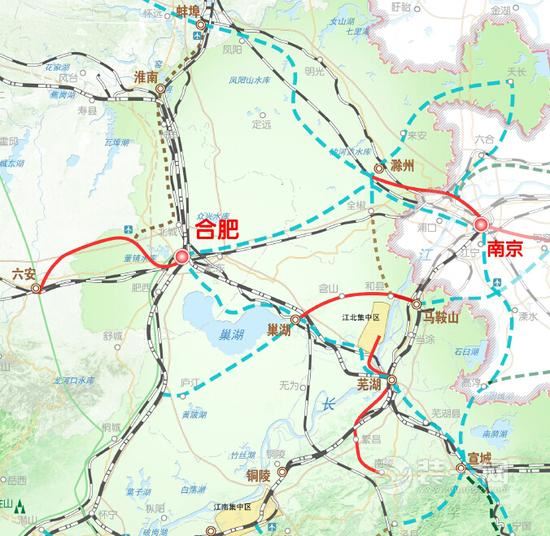 皖江地区城际铁路网规划（2015-2020年）示意图