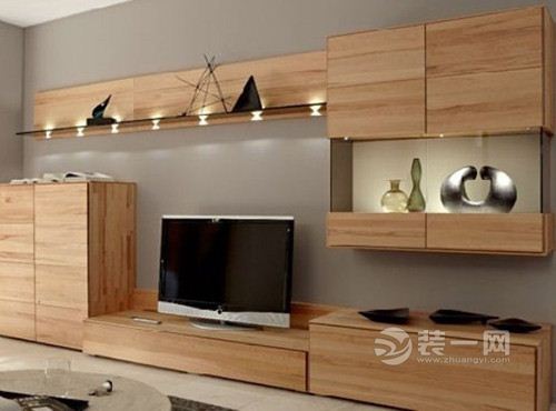 木质收纳型客厅电视背景墙设计效果图