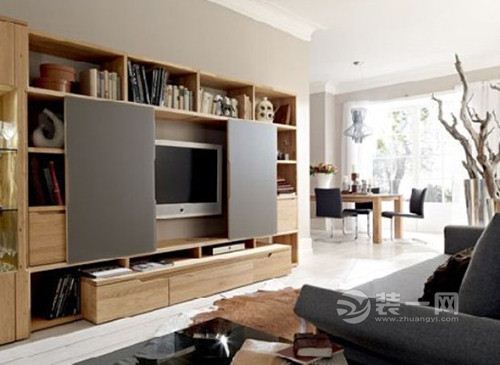 木质收纳型客厅电视背景墙设计效果图