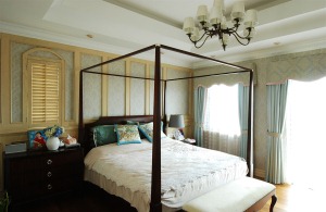 武漢濱湖壹號別墅352平美式鄉村風格別墅設計臥室大床