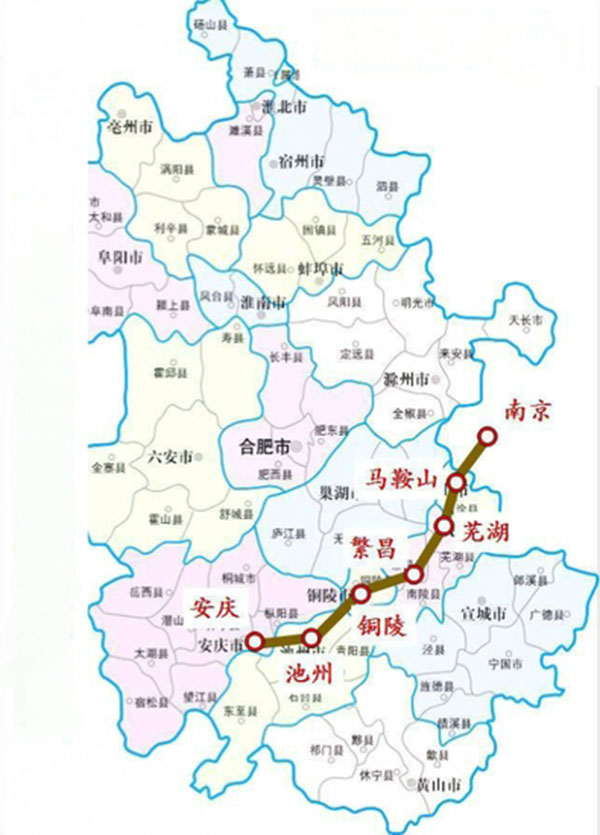 南京至安庆铁路行政示意图