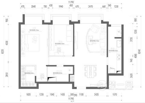 120平二居室现代中式风格装修设计效果图