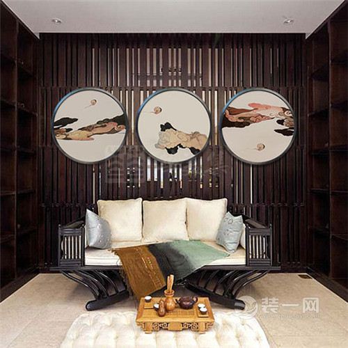 青岛中式风格客厅沙发背景墙装修效果图