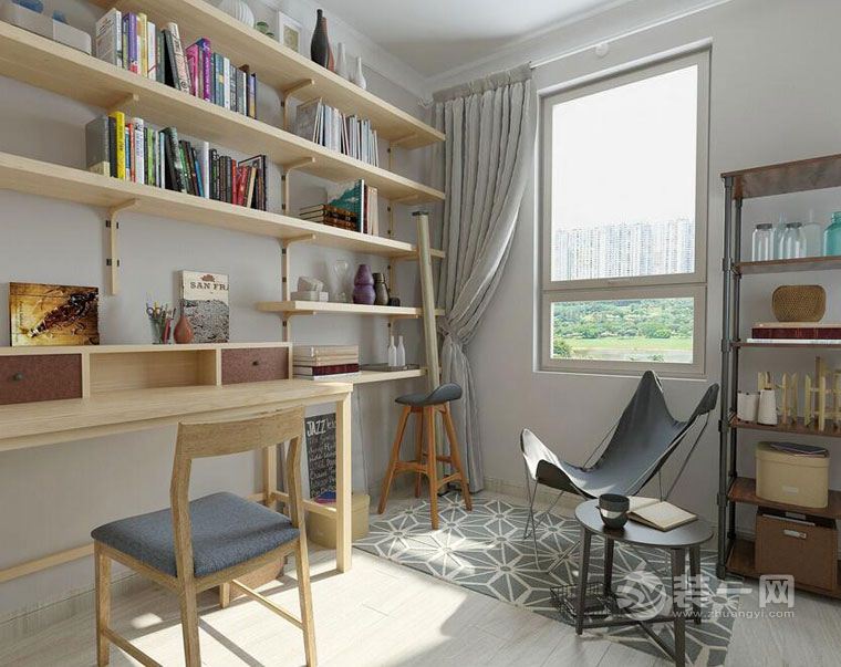 三室一厅木制书架设计效果图