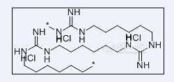PHMG学名是聚六亚甲基胍盐酸盐，化学式是(C7H15N3)n·xHCl