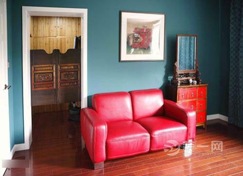 无锡装修公司：客厅装修设计复古风格撞色搭配效果图欣赏