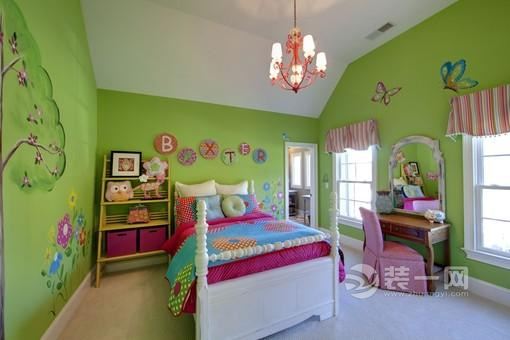儿童房设计 装修空间设计 清新自然苹果绿设计
