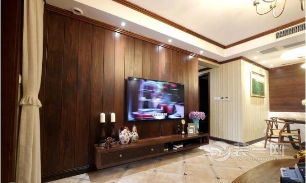 济南装修网美式混搭东南亚风格客厅电视背景墙装修效果图