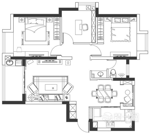 合肥装修网110平米三室两厅新古典风格装修户型图设计
