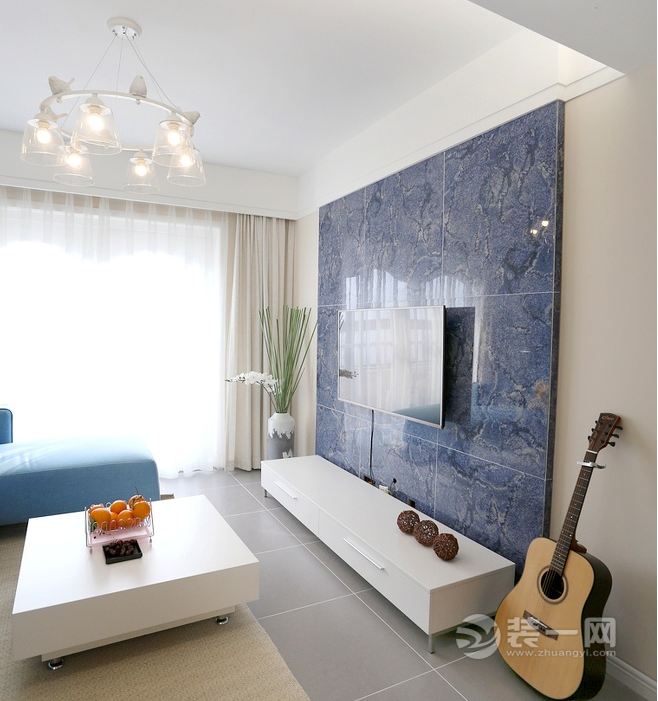 郑州装修网88平米两室一厅现代简约风格客厅电视背景墙装修效果图