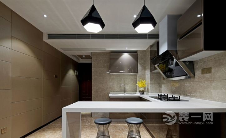 郑州装修网60平米现代简约风格酒店式公寓厨房吧台装修效果图