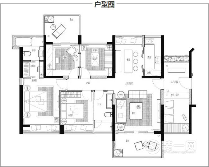 东营装修公司四室一厅观景豪宅户型图