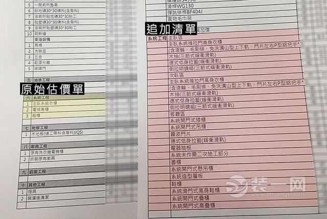 泰安装修装修费用追加清单图