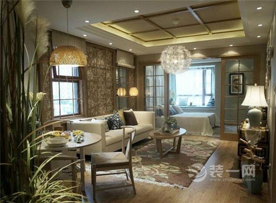 珠海装修公司46平田园风格一室一厅客厅装修设计效果图