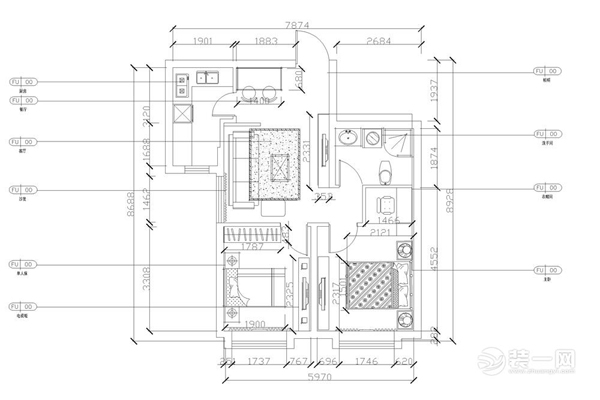 天津装修公司远洋城75㎡两室两厅现代装修效果图