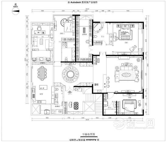 济南装修公司名士豪庭360平米欧式别墅装修案例平面布置图