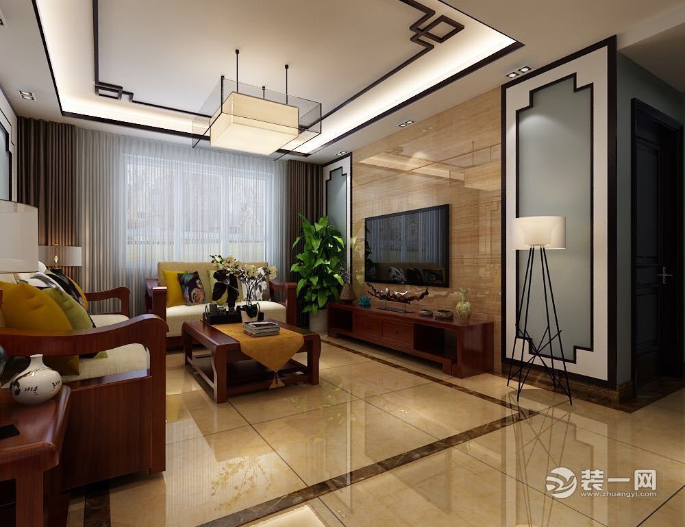 济南装修公司名辉豪庭118平米中式风格装修样板房客厅装修效果图