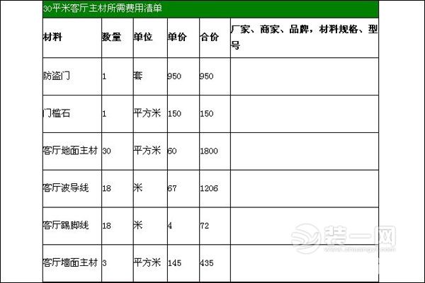 90平米装修报价单