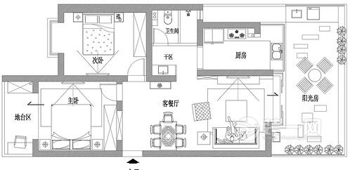 青岛装修公司89平两室两厅地中海装修风格效果图