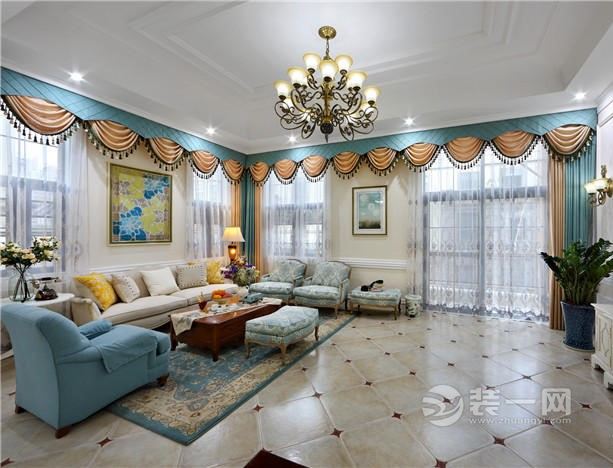 珠海装修网420平美式混搭风格二层别墅客厅装修设计效果图