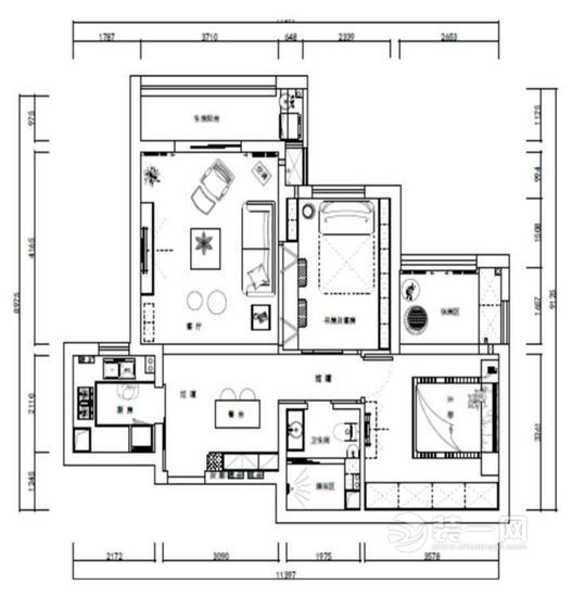 邵阳装修公司87平两室变小三居地中海风格装修效果图