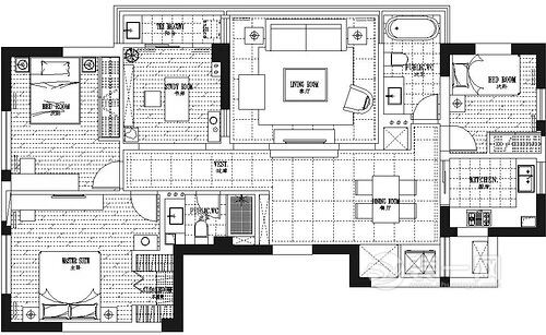 青岛装饰140平四室两厅美式清新风格装修效果图