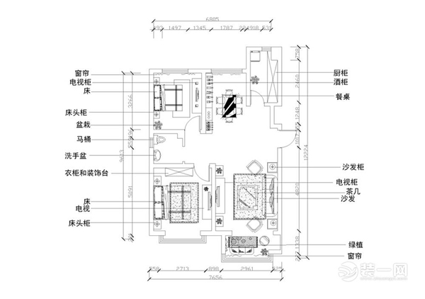 天津装饰公司96平两室两厅地中海风格装修效果图