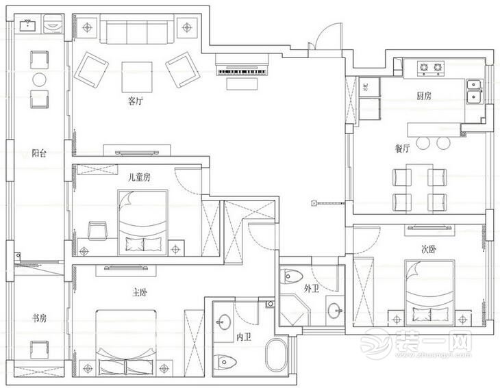 120平米三居装修效果图 武汉装修网美式三居室
