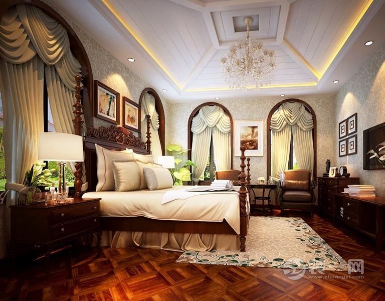 佛山装饰公司360平现东南亚风格复式别墅卧室装修效果图